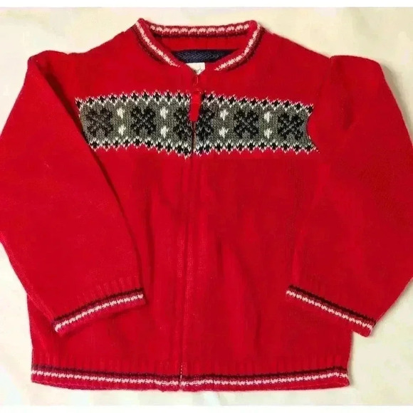 Vintage 18M Boy's Carter's Red & Gray Knit Zip Up Cardigan - Picture 1 of 5